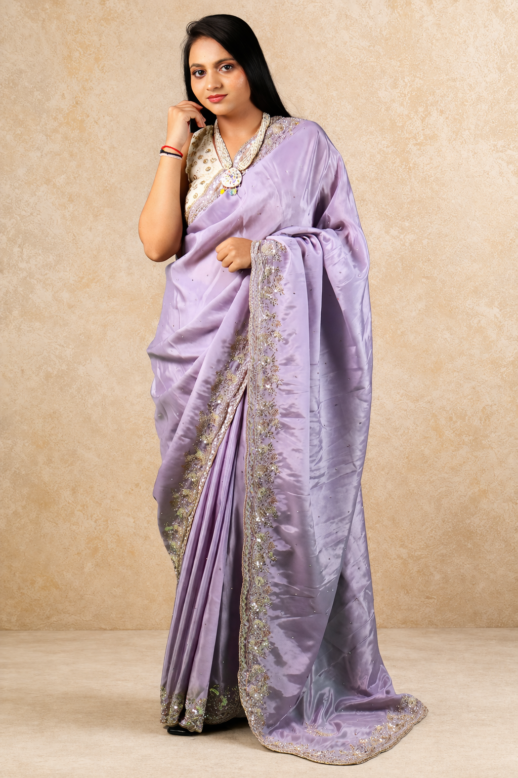 Raunak crape satin with exclusive handwork and heavy blouse piece