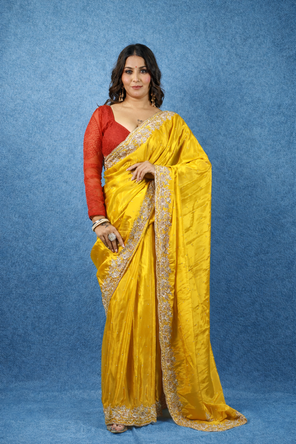 Raunak crape satin with exclusive handwork and heavy blouse piece