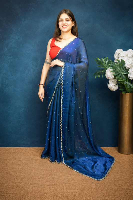 Zeelu Fendy Satin Saree – Luxe Velvet-Satin Finish