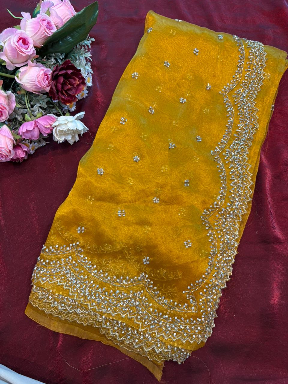 Dhamaka Tissue Organza saree in cutwork border