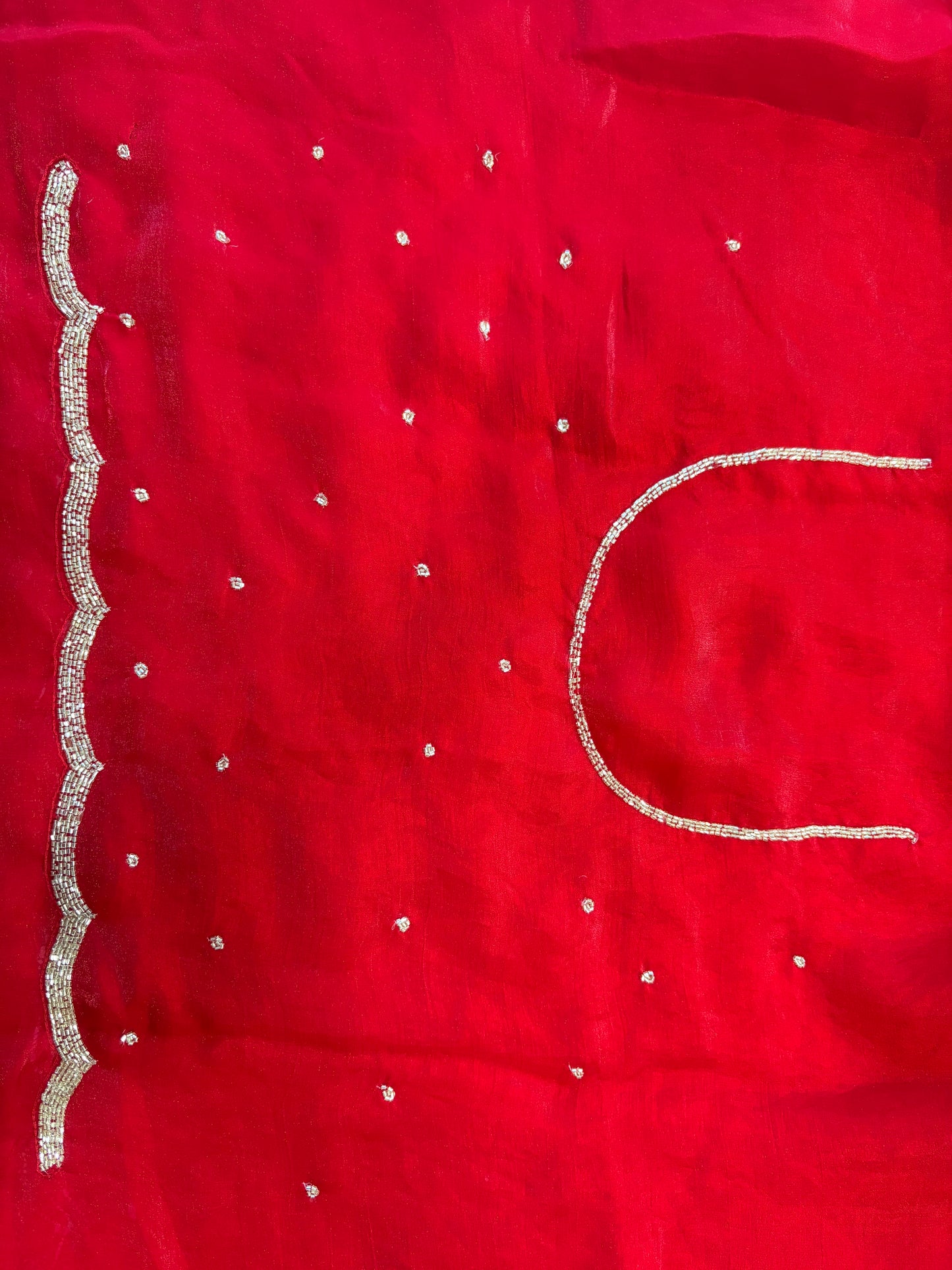 Star Velvet Satin Saree : With Handcrafted Golden Border-cutdana Work