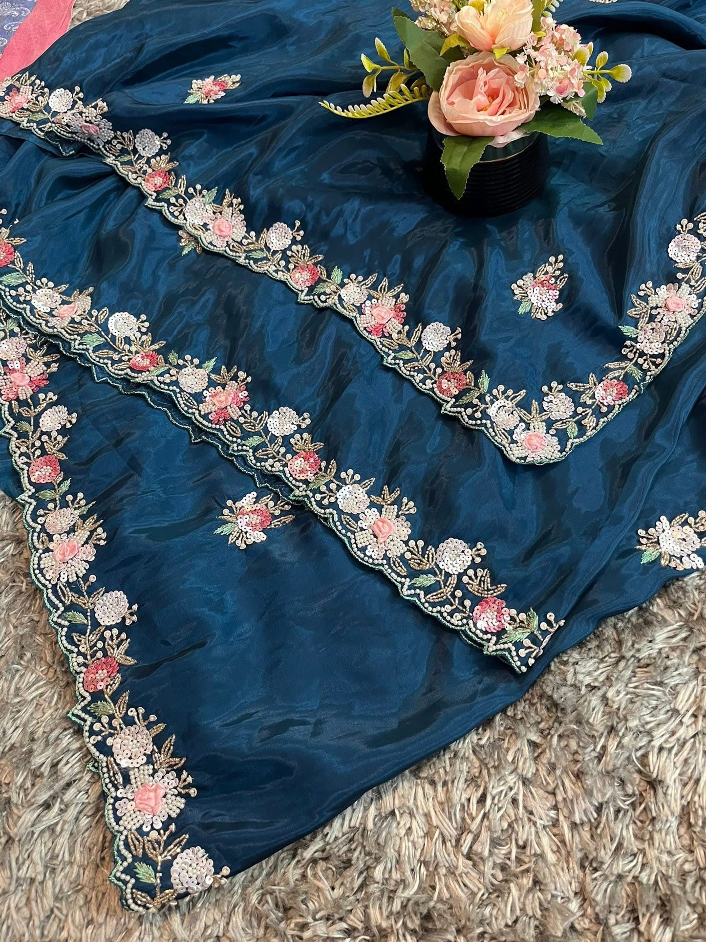 Pure Crape Saree with exclusive handwork and heavy blouse piece