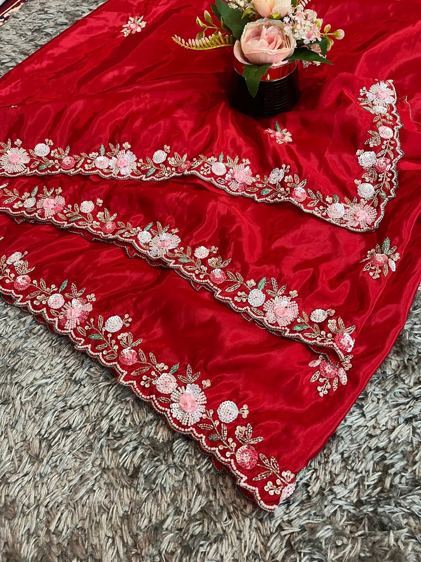 Pure Crape Saree with exclusive handwork and heavy blouse piece