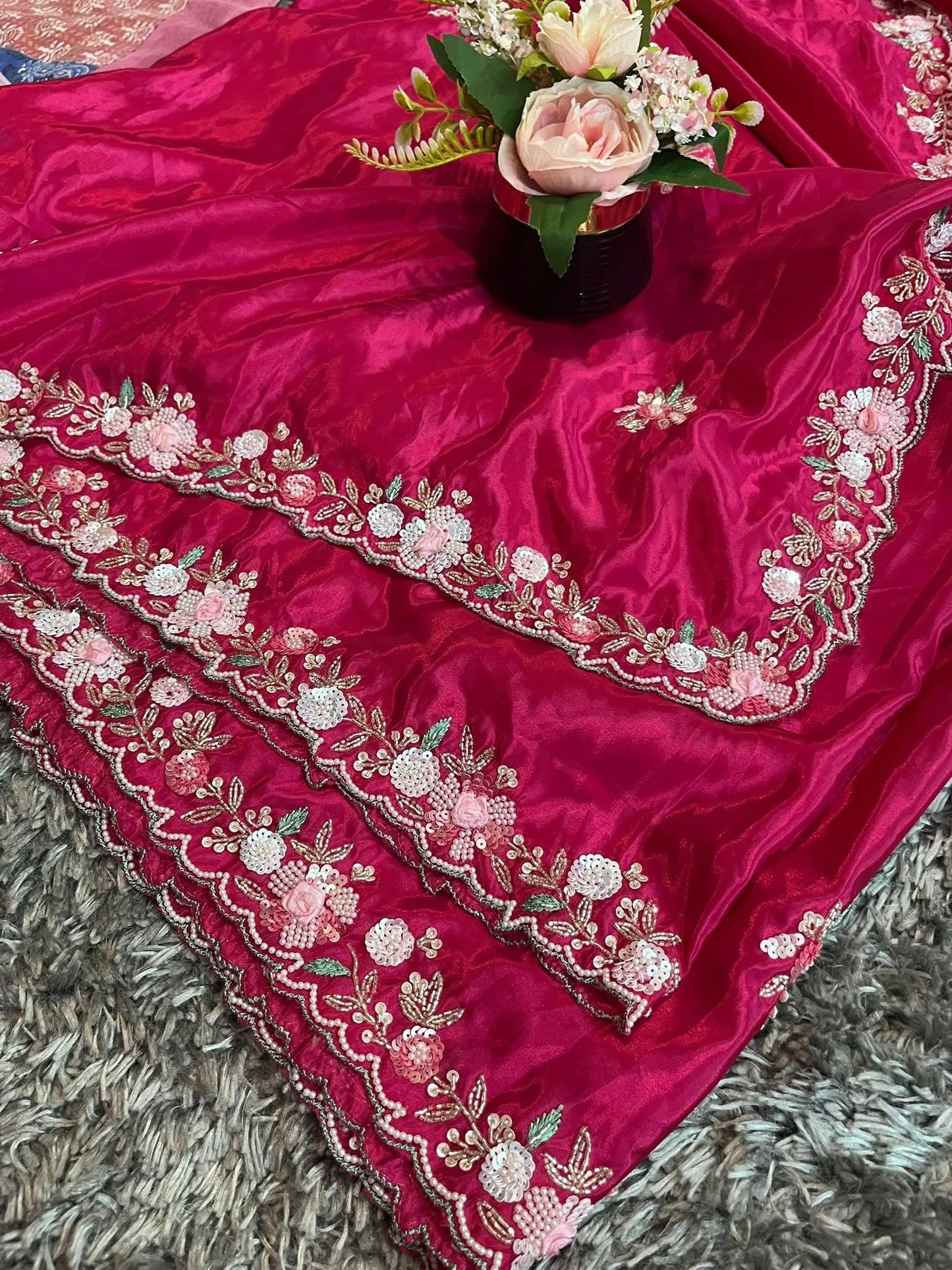 Pure Crape Saree with exclusive handwork and heavy blouse piece