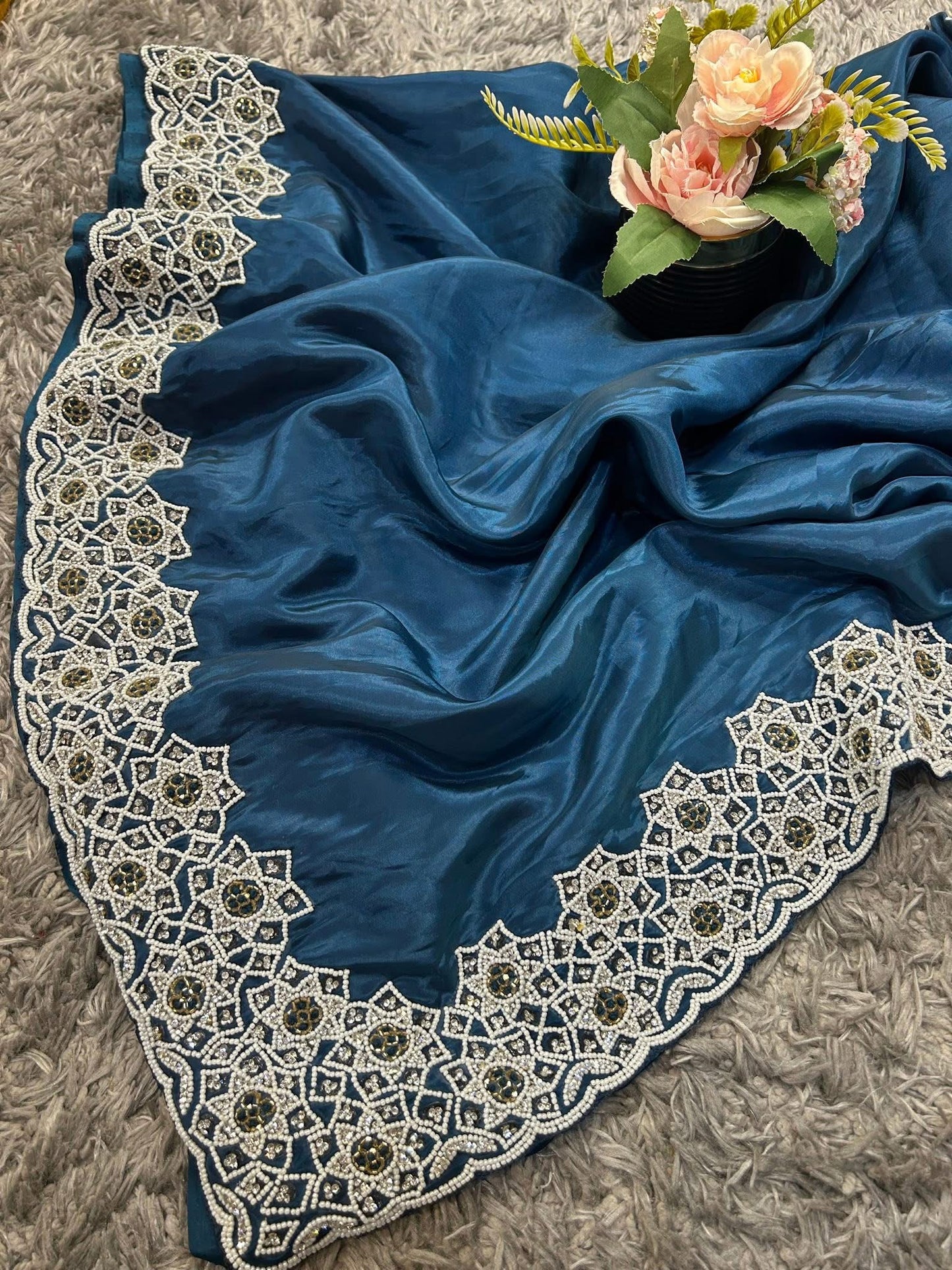 Pure HO Silk with Handcrafted Moti Work