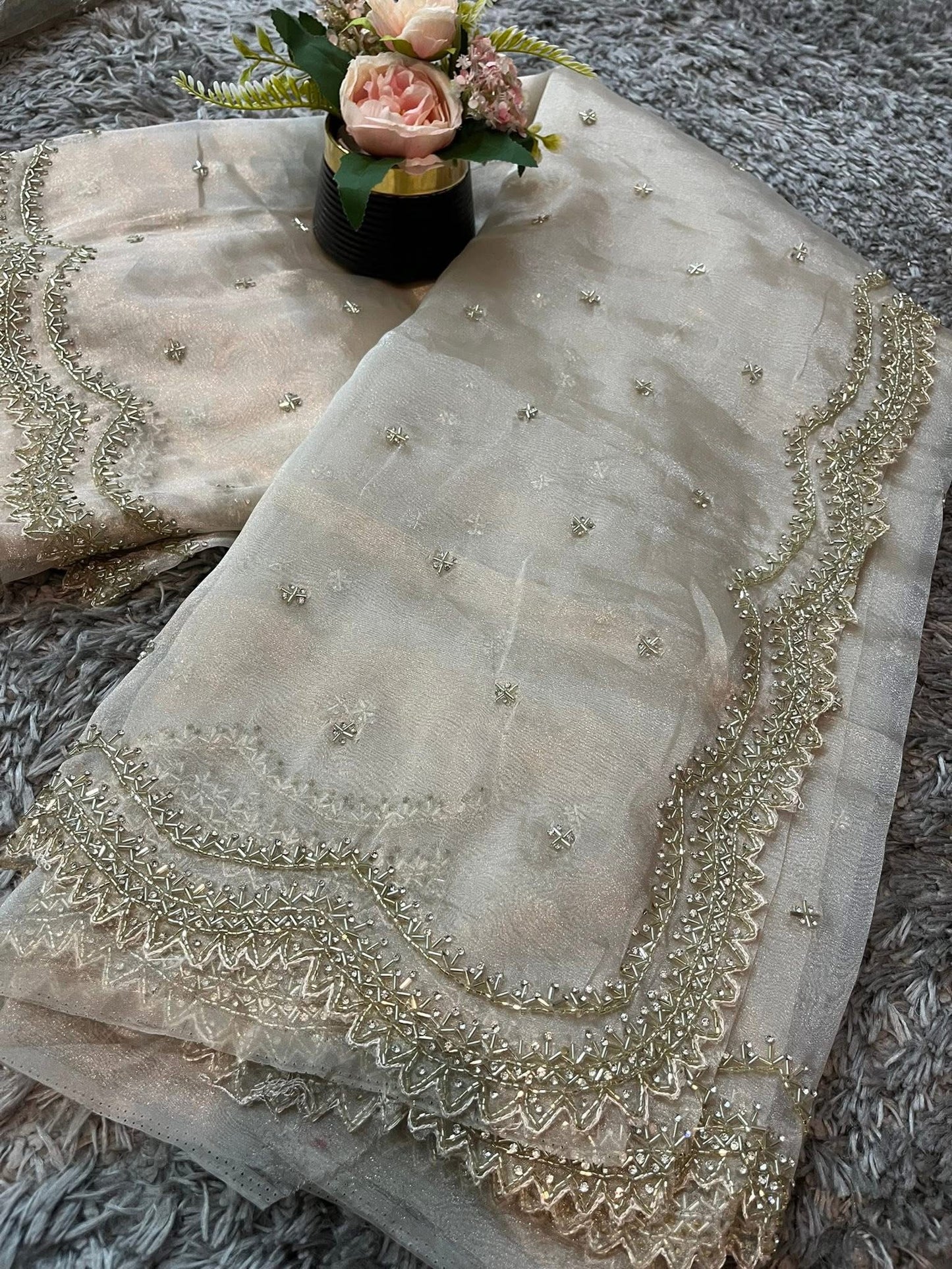 Dhamaka Tissue Organza saree in cutwork border