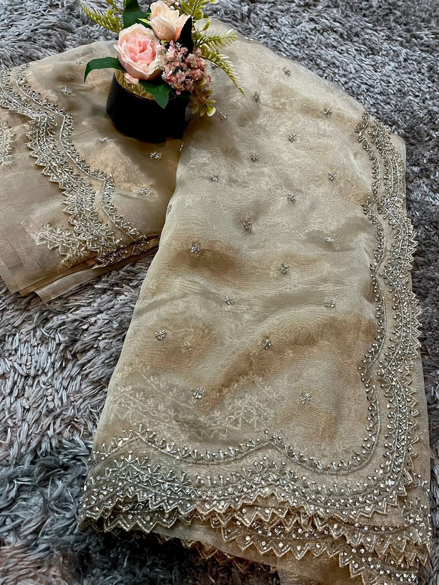 Dhamaka Tissue Organza saree in cutwork border