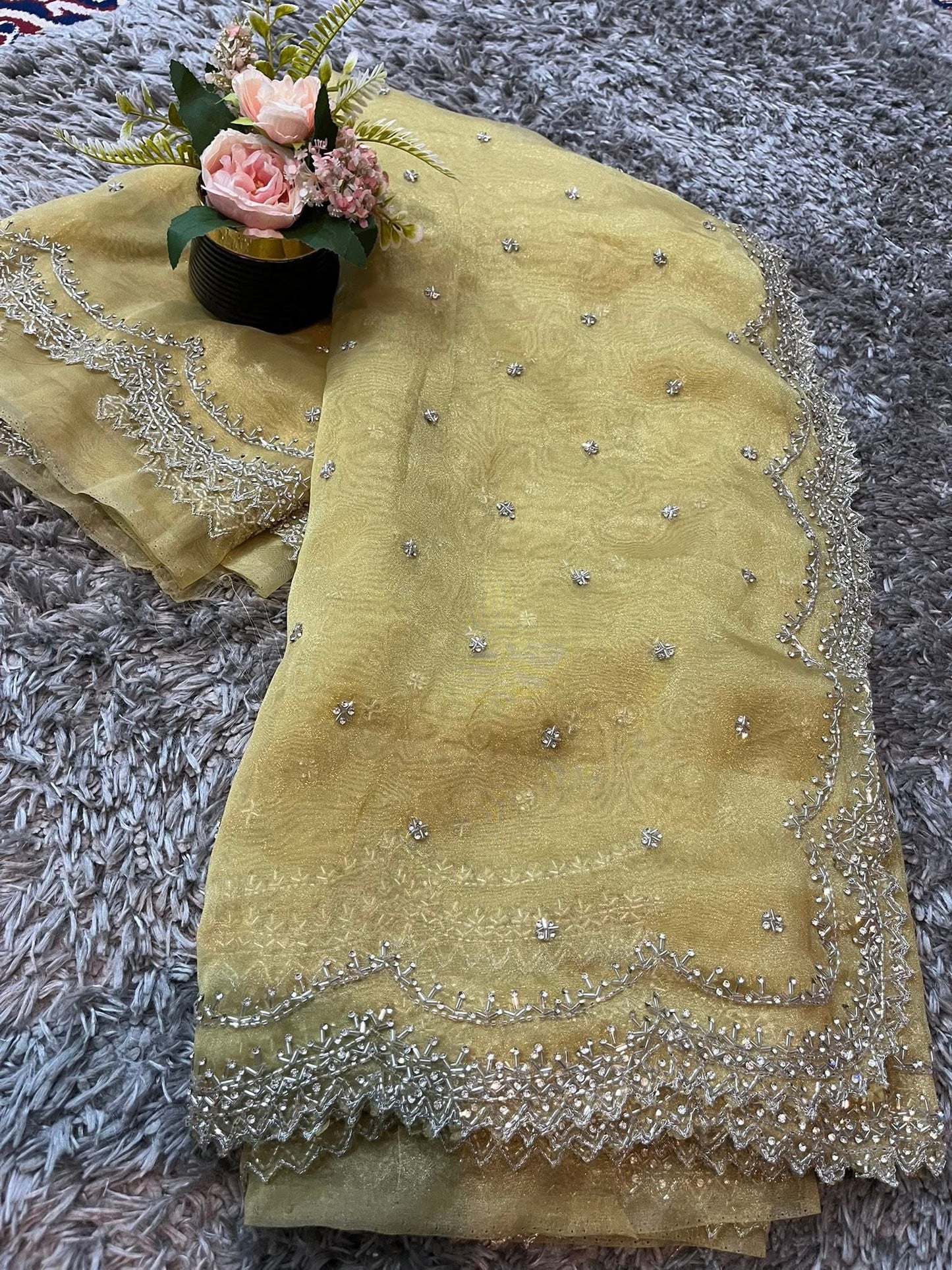 Dhamaka Tissue Organza saree in cutwork border