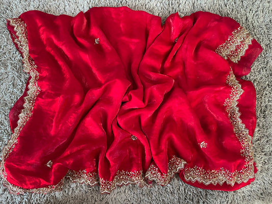 Hand worked fendy satin sarees with slick border