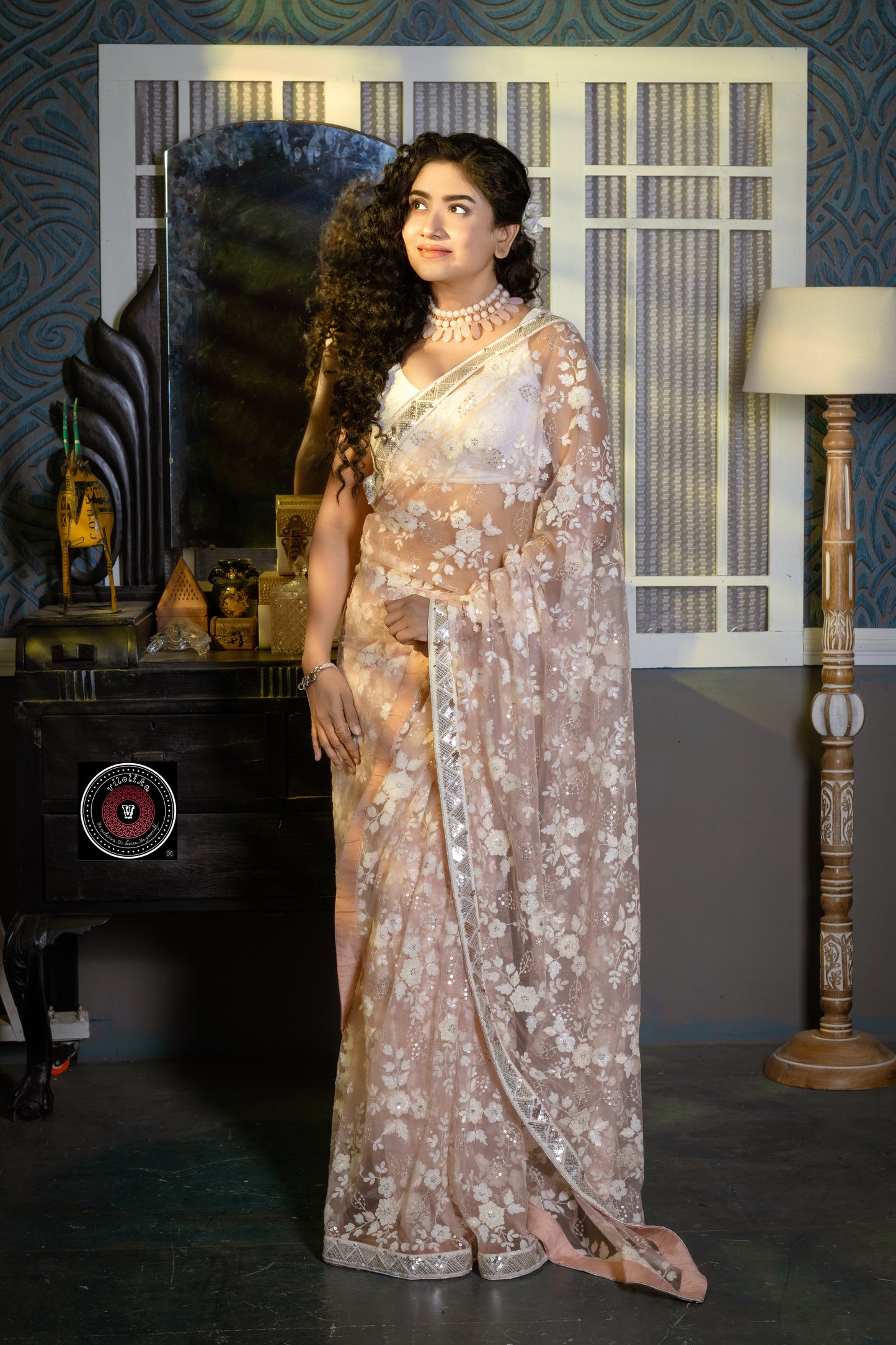 Exclusive Designer Net Sarees with allover Chikankari and sequin work