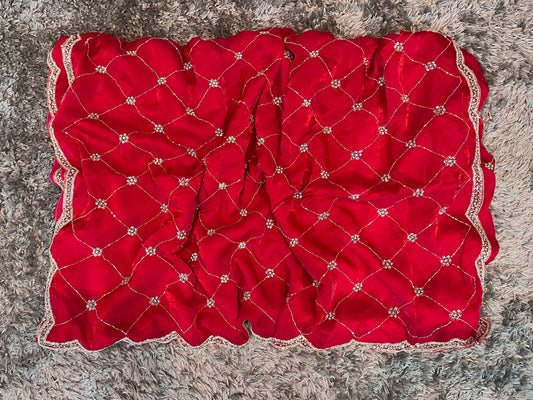 Handworked fendy satin sarees with allover jaal work