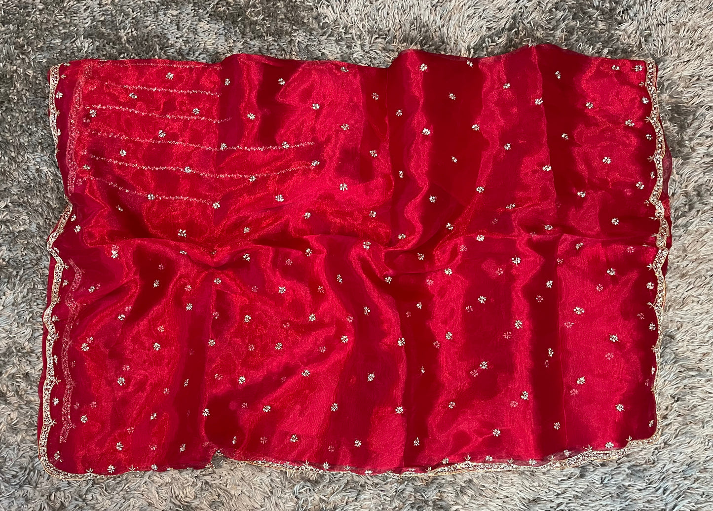 Hand worked tissue organza sarees with allover floral butta