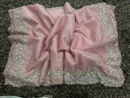 Exclusive handworked pure crush tissue saree