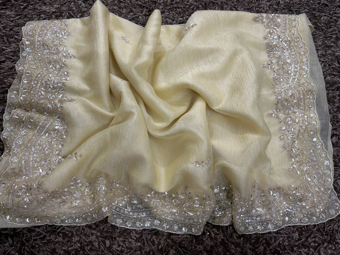 Exclusive handworked pure crush tissue saree