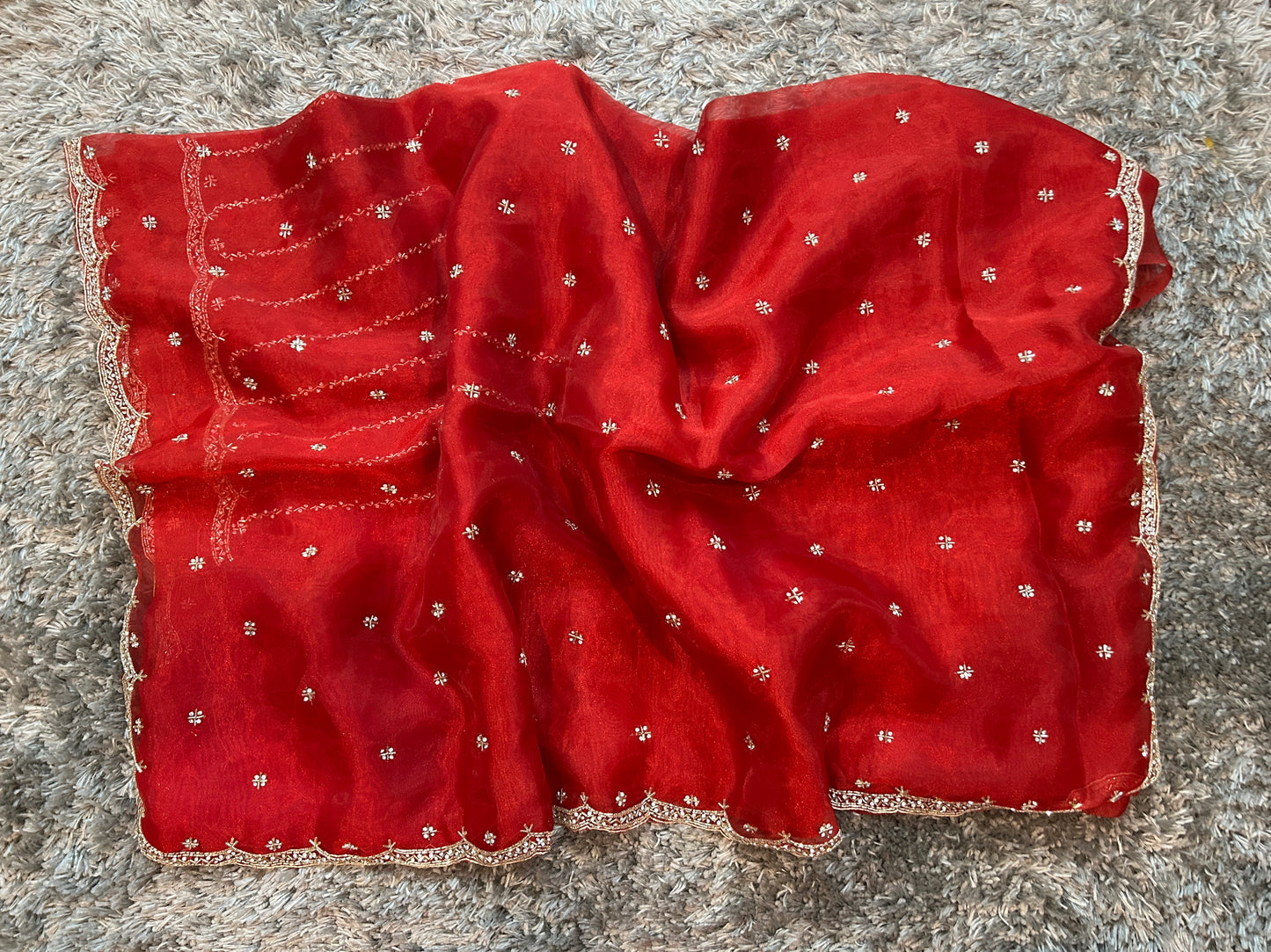 Hand worked tissue organza sarees with allover floral butta