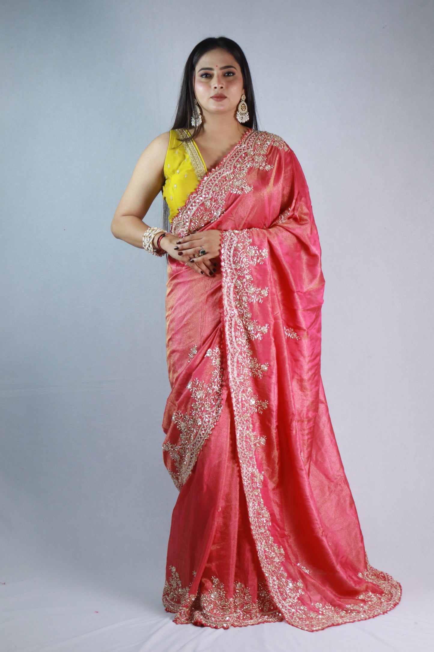 Gulal Exclusive Handworked Tissue Silk Saree