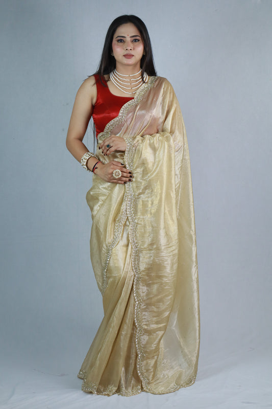 Golden Special Handworked Crush Tissue Silk Saree