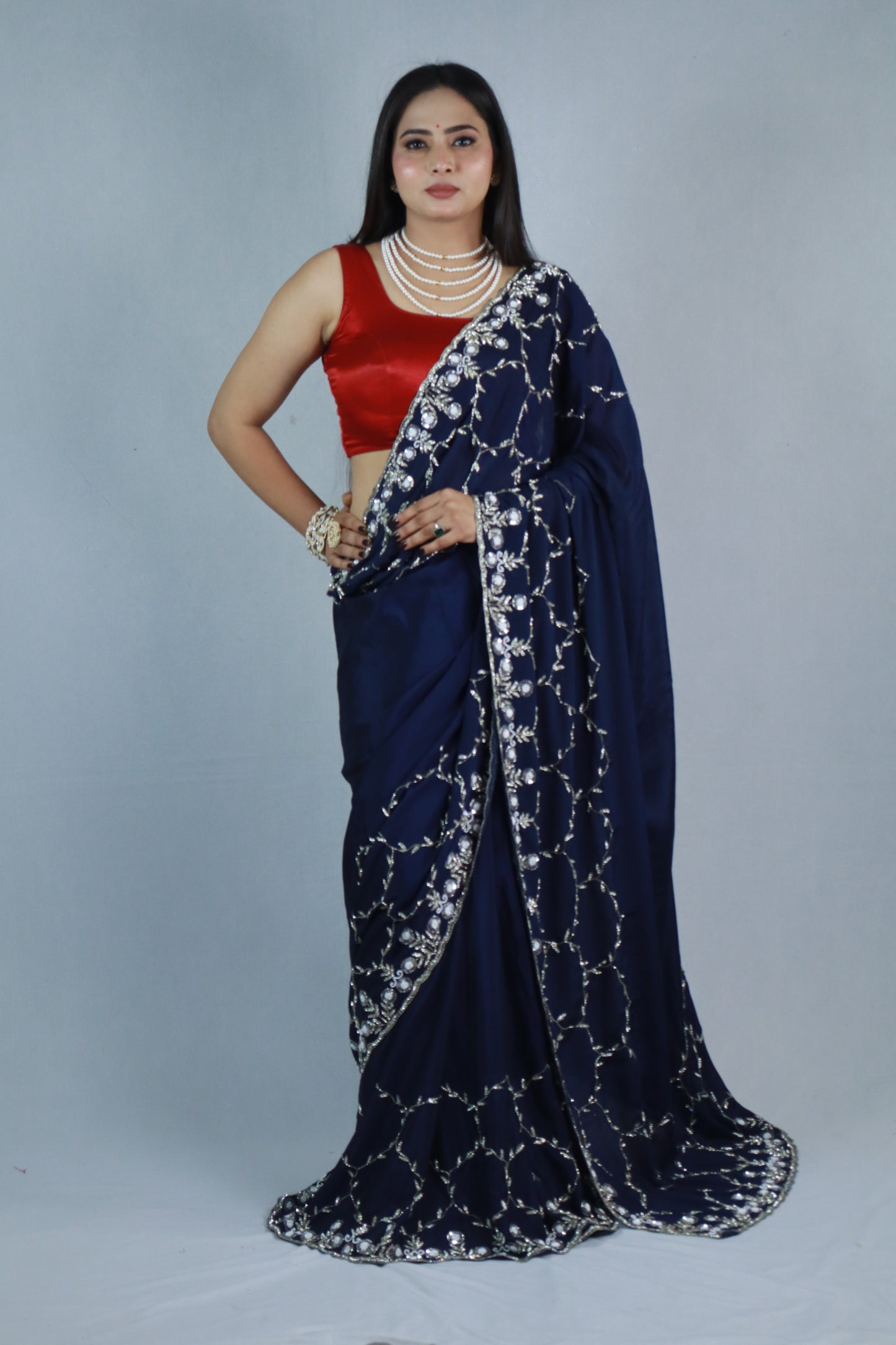 Exclusive Handworked Chinnon Silk Saree