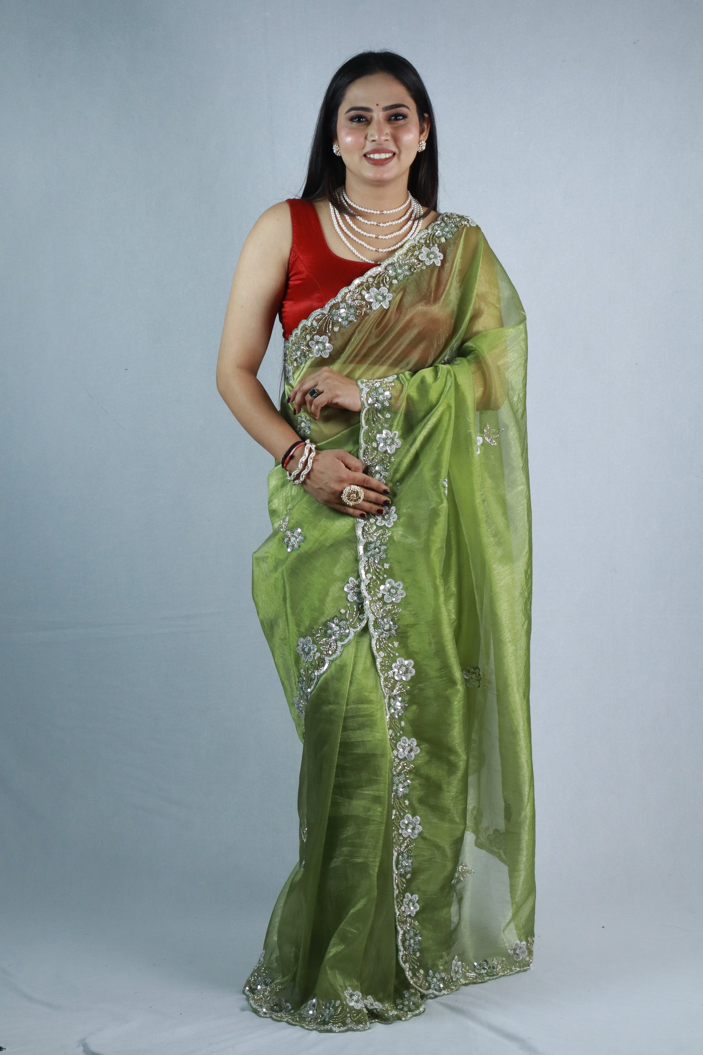 Palak Handworked Premium Tissue Saree