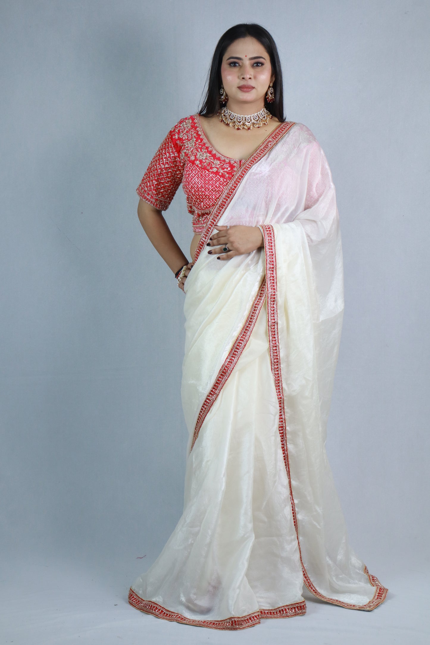 Srinika Fendy Satin Saree with ready blouse