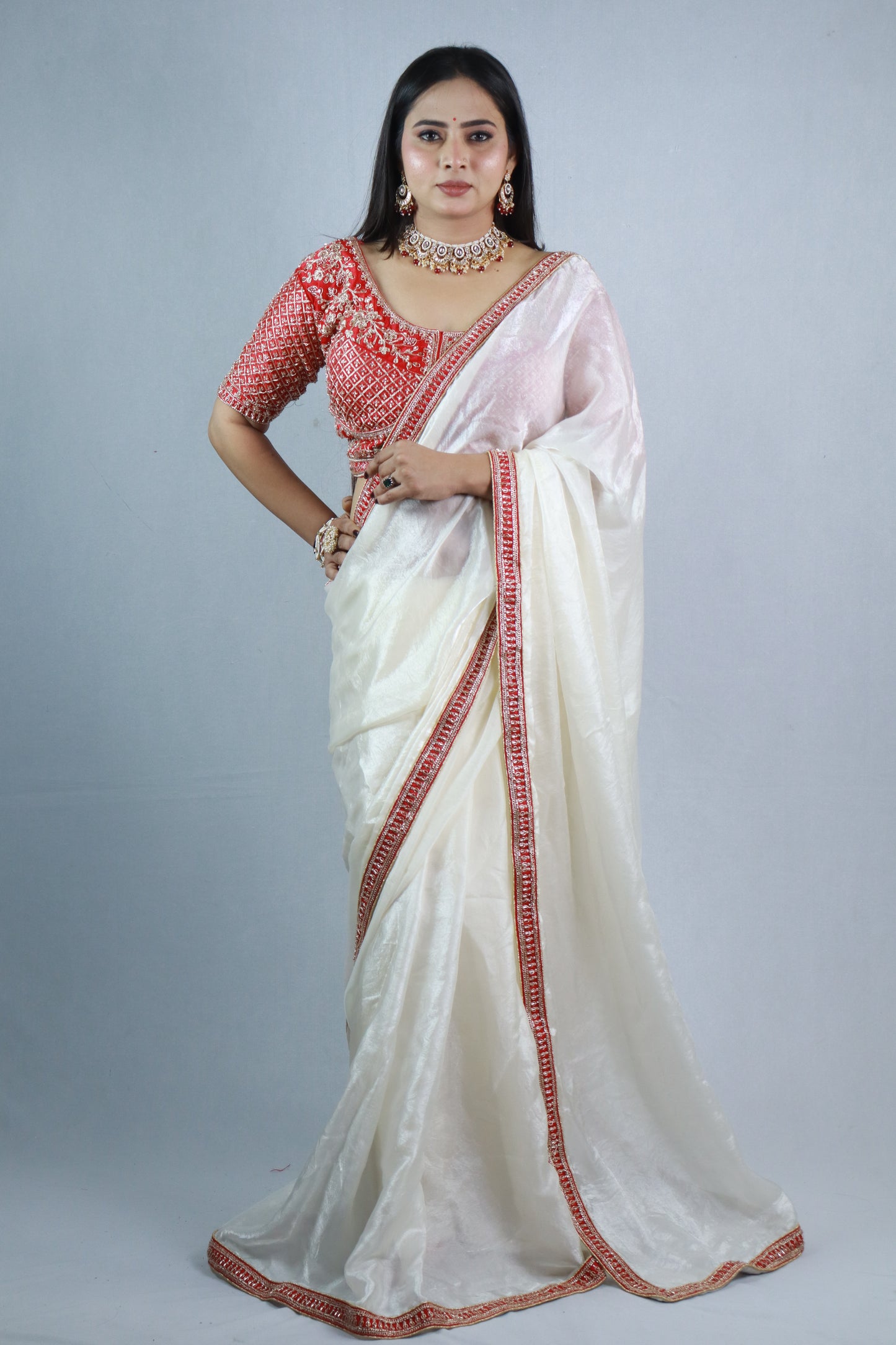 Srinika Fendy Satin Saree with ready blouse