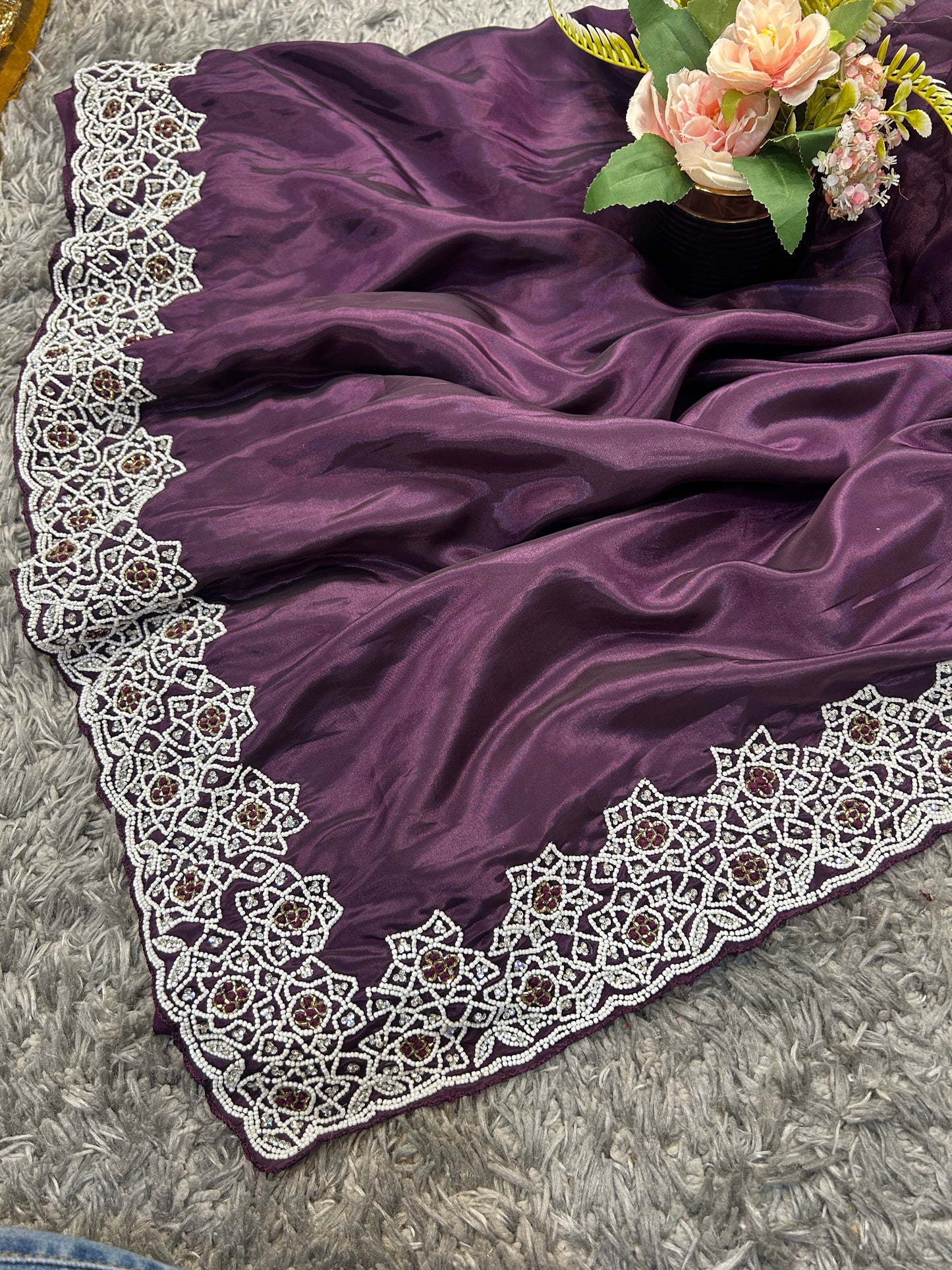 Pure HO Silk with Handcrafted Moti Work