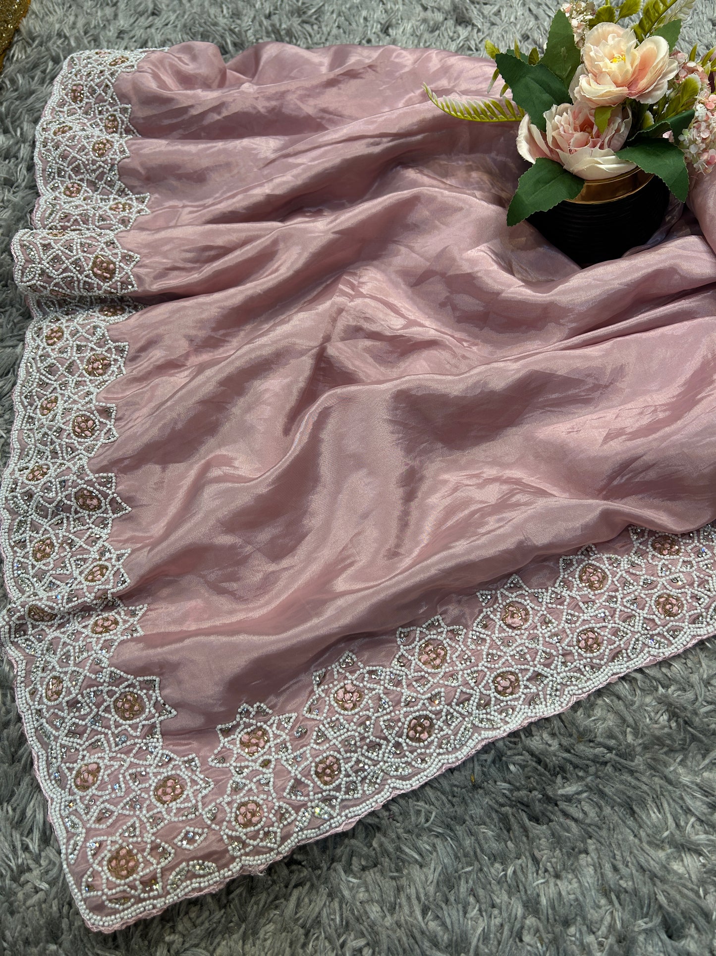 Pure HO Silk with Handcrafted Moti Work