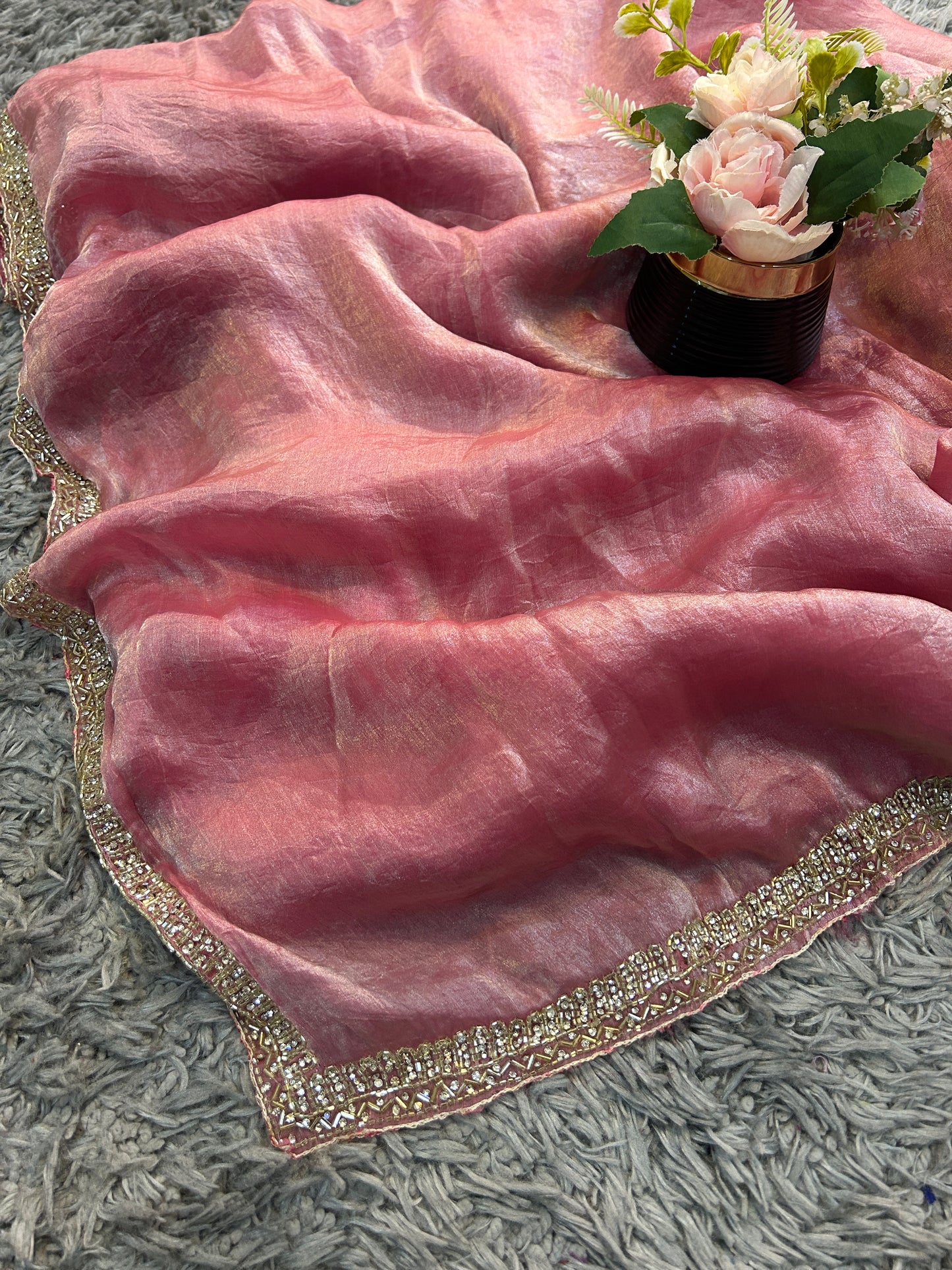 Meera Velvet Satin Saree with Handcrafted Cutdana & Zardosi Embroidery