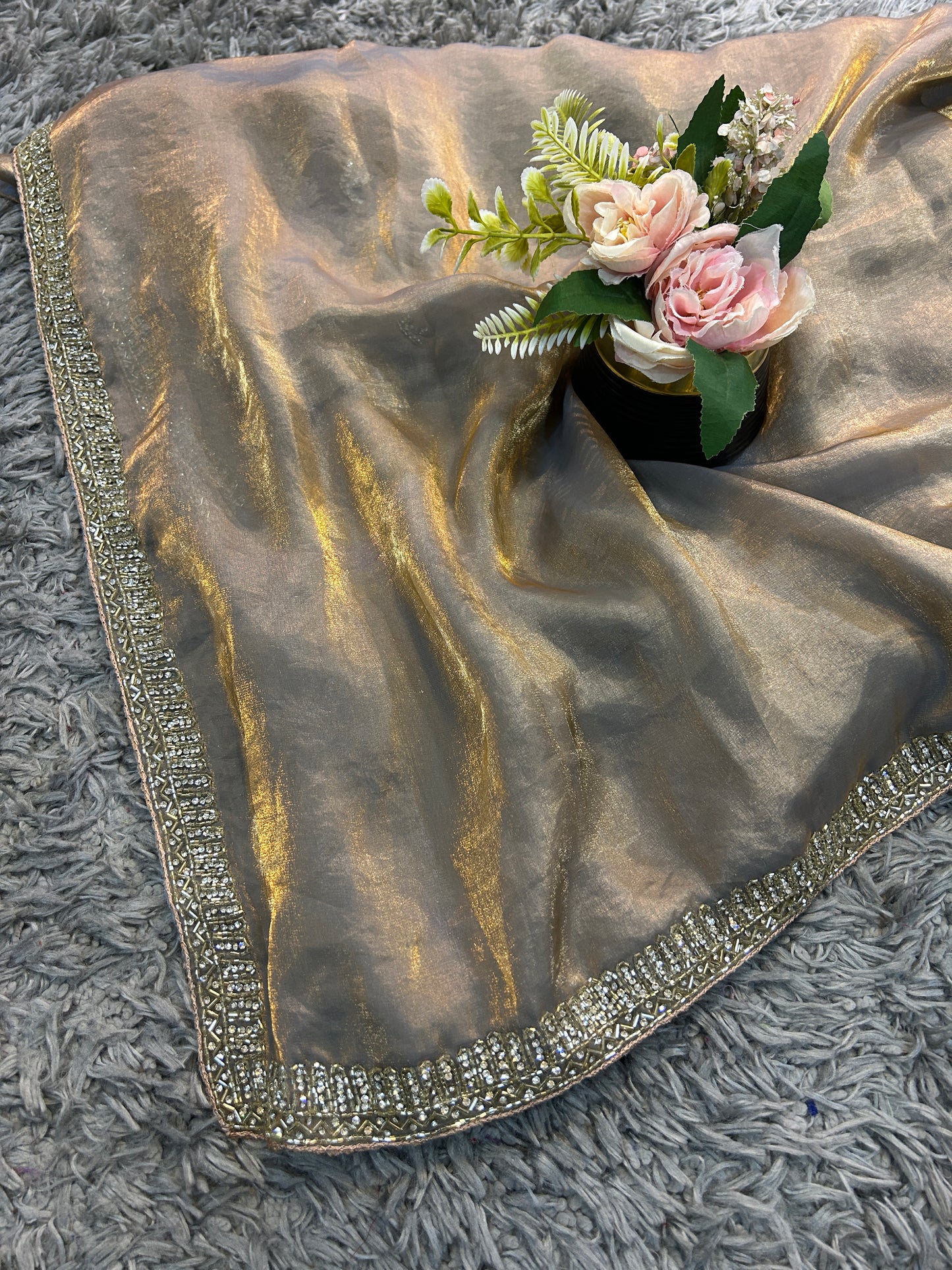 Meera Velvet Satin Saree with Handcrafted Cutdana & Zardosi Embroidery
