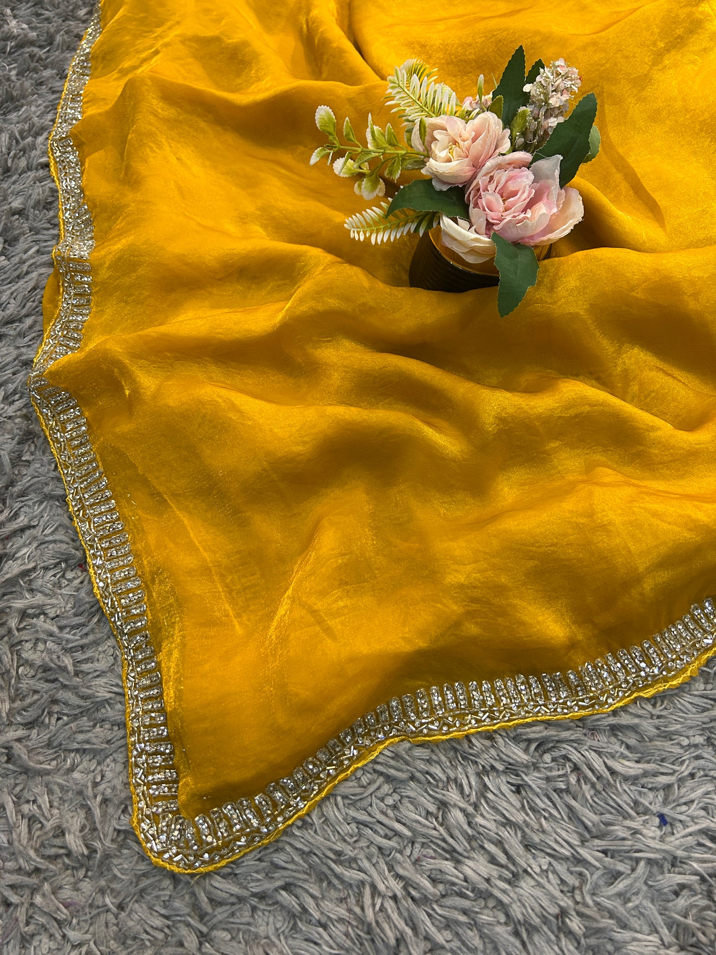 Meera Velvet Satin Saree with Handcrafted Cutdana & Zardosi Embroidery