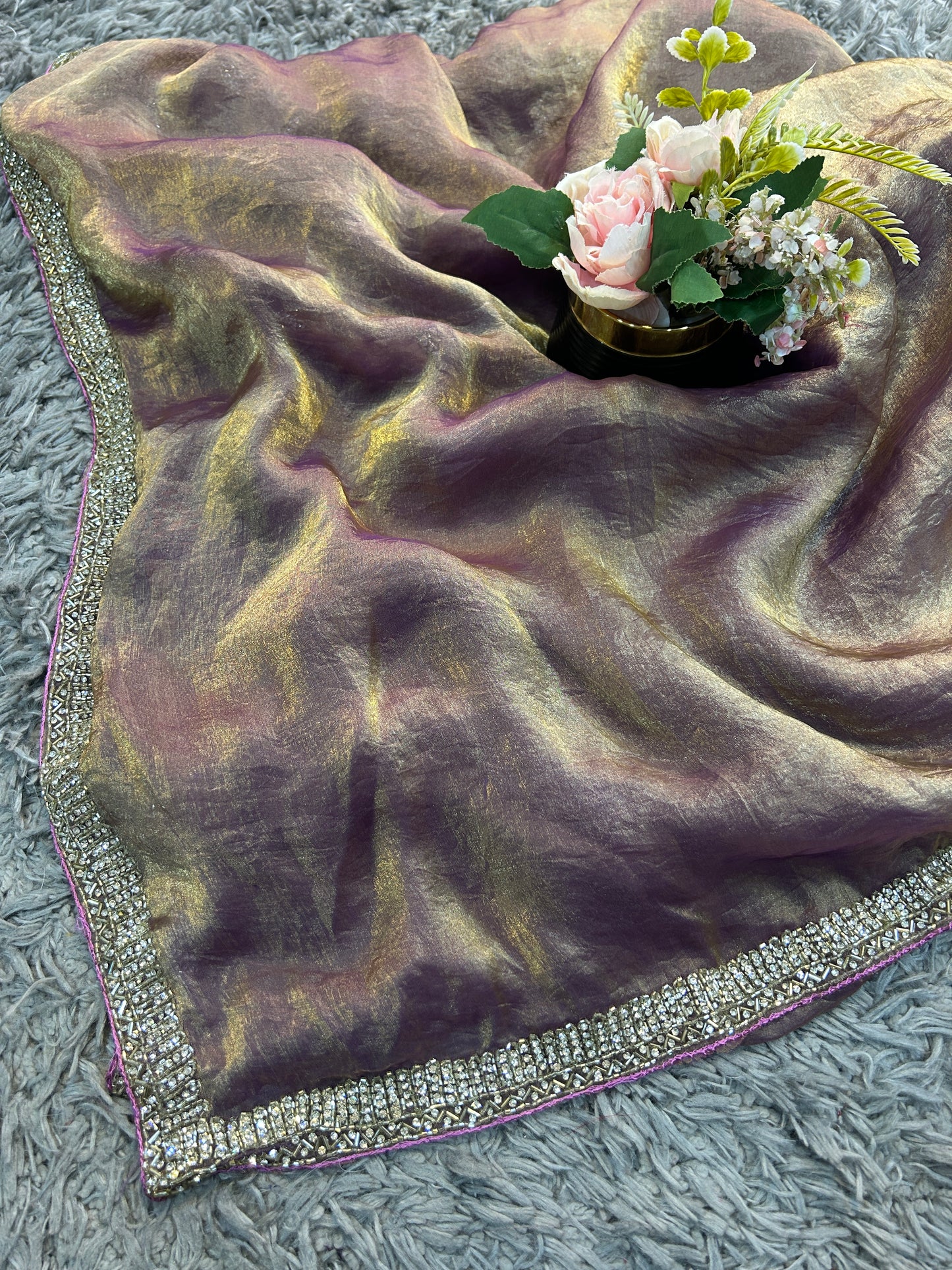 Meera Velvet Satin Saree with Handcrafted Cutdana & Zardosi Embroidery