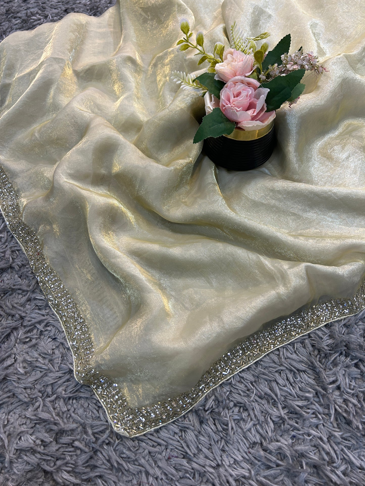 Meera Velvet Satin Saree with Handcrafted Cutdana & Zardosi Embroidery