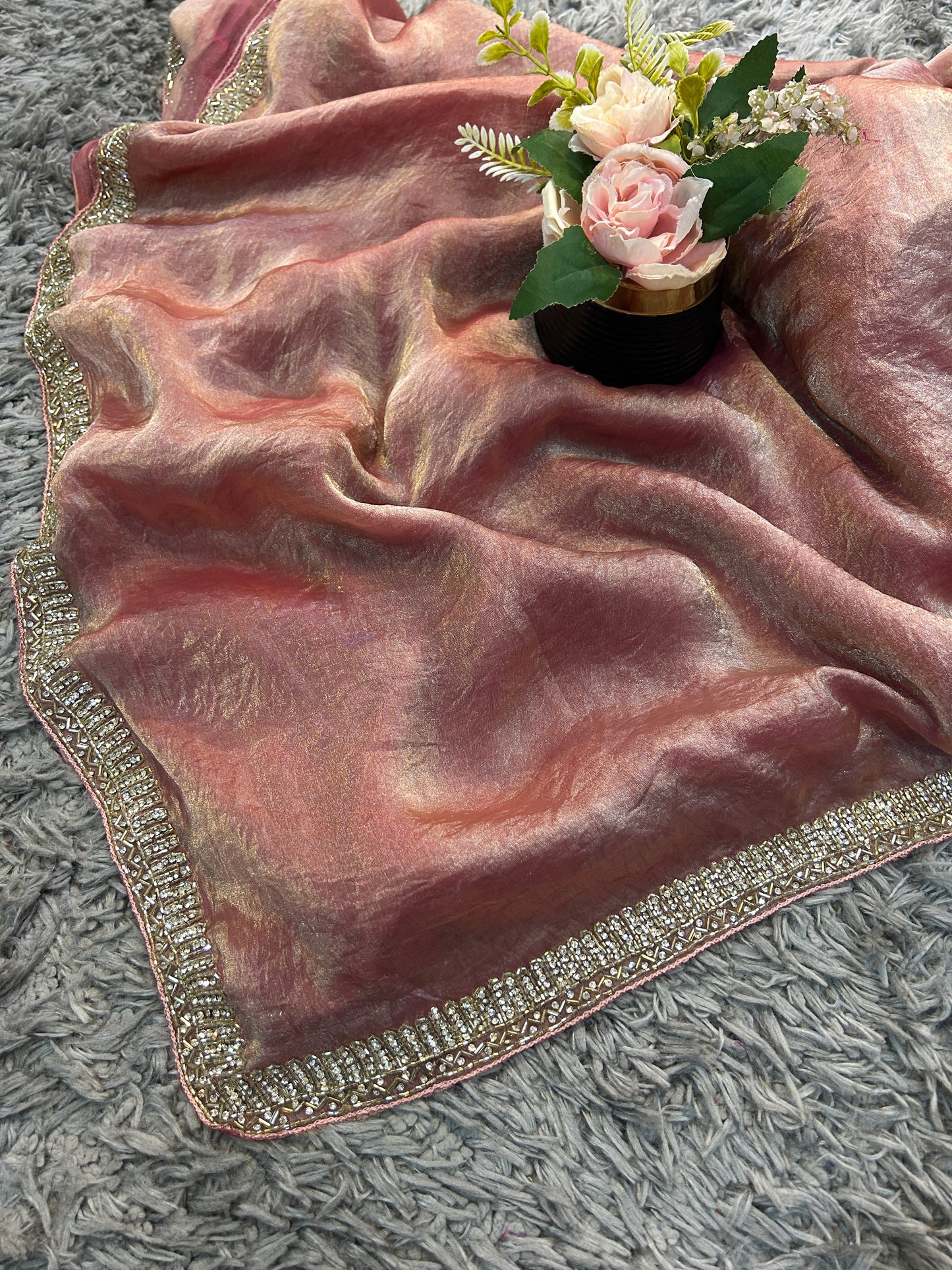 Meera Velvet Satin Saree with Handcrafted Cutdana & Zardosi Embroidery
