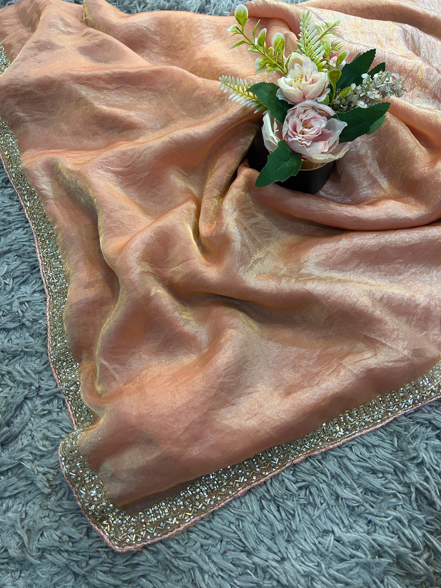 Meera Velvet Satin Saree with Handcrafted Cutdana & Zardosi Embroidery