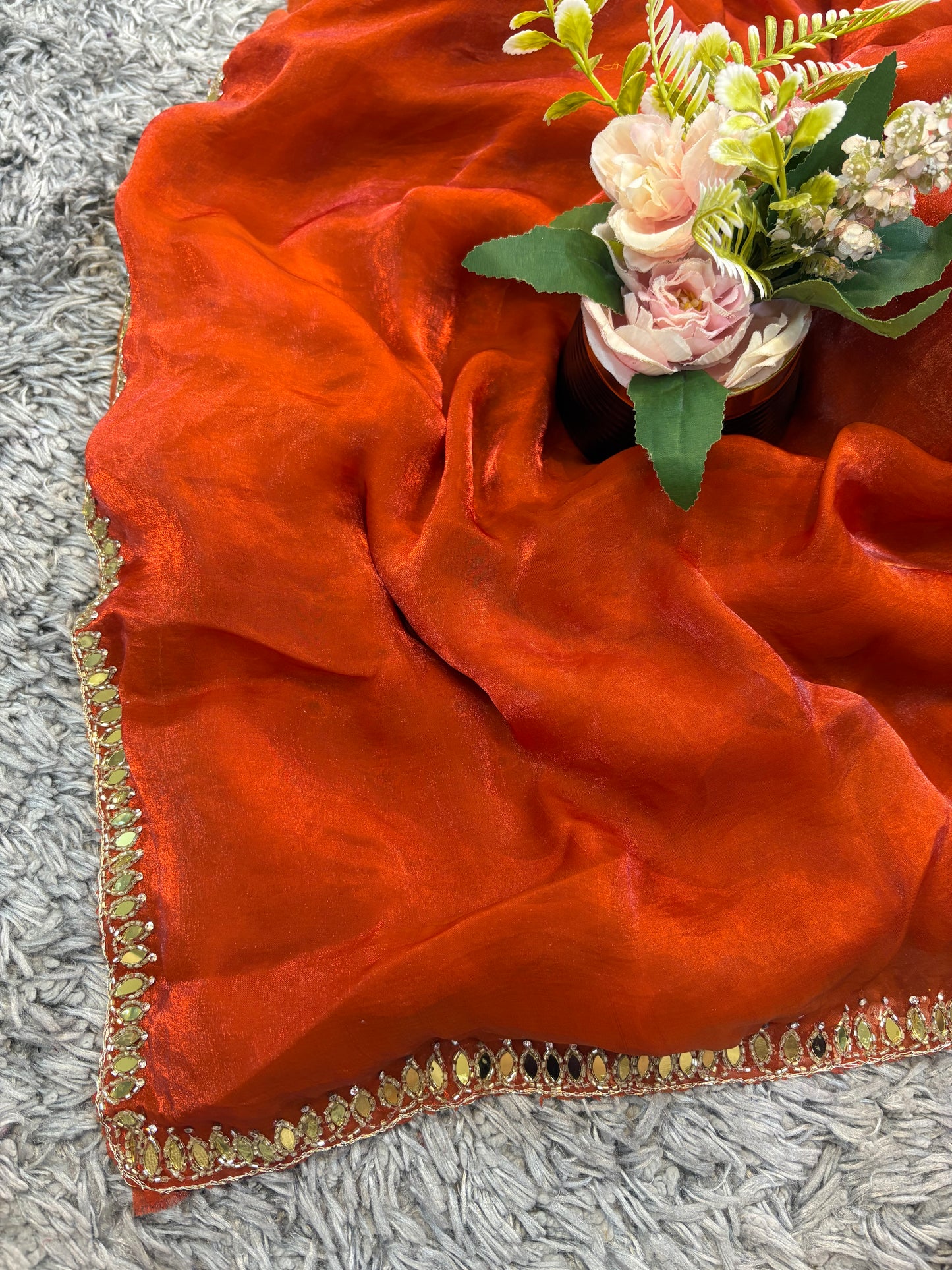 Kajal Velvet Satin Saree with Real Mirror, Cutdana & Zircon Stone Work