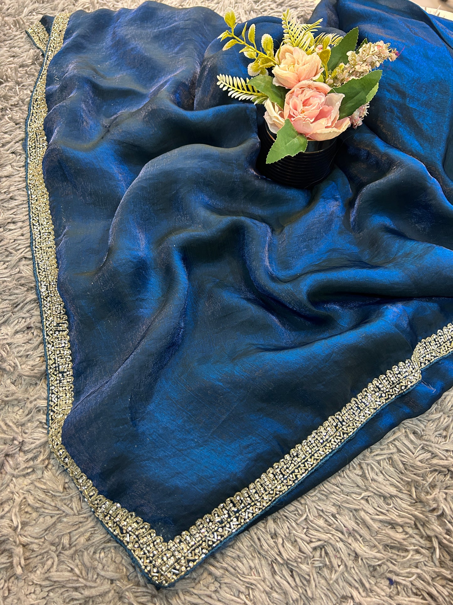 Meera Velvet Satin Saree with Handcrafted Cutdana & Zardosi Embroidery