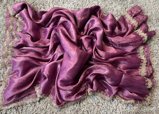 Handworked Simple Crush tissue saree with heavy blouse