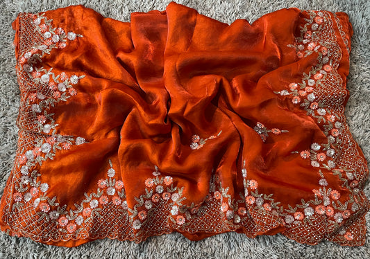 Handworked Fendy Satin sarees in triangle motif