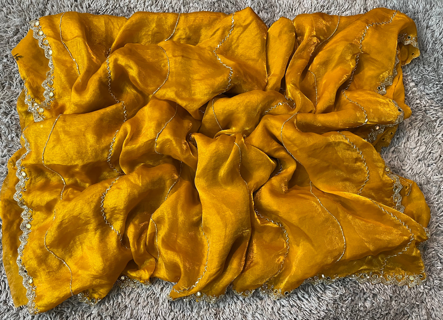 Handworked Fendy Satin sarees with mirror work in border