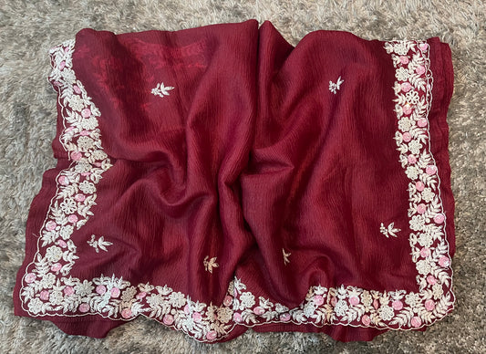 Handworked Pure Crush Tissue sarees with pearl border