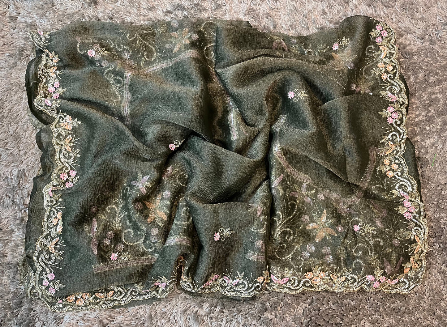 Hand Worked Pure Crush tissue sarees with heavy blouse