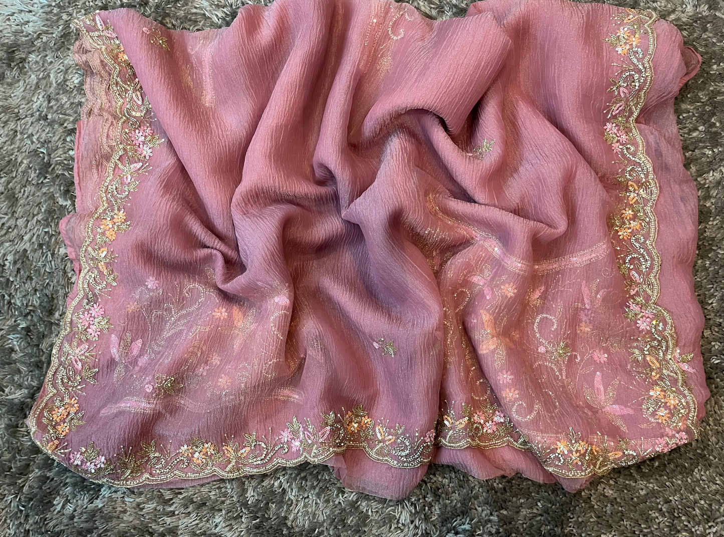 Hand Worked Pure Crush tissue sarees with heavy blouse