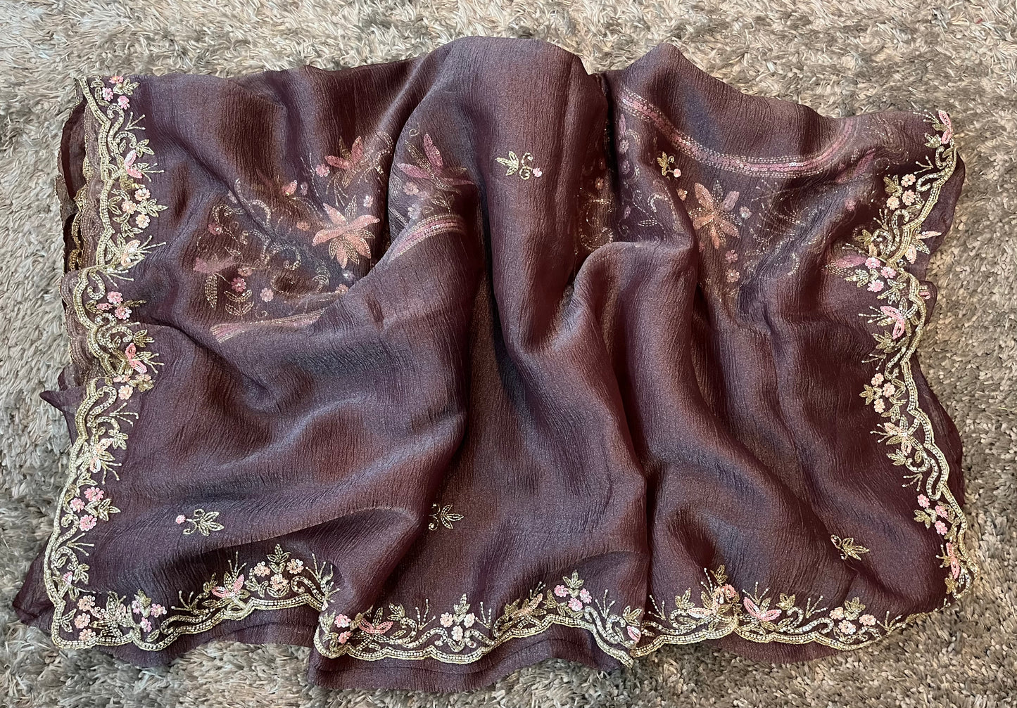 Hand Worked Pure Crush tissue sarees with heavy blouse