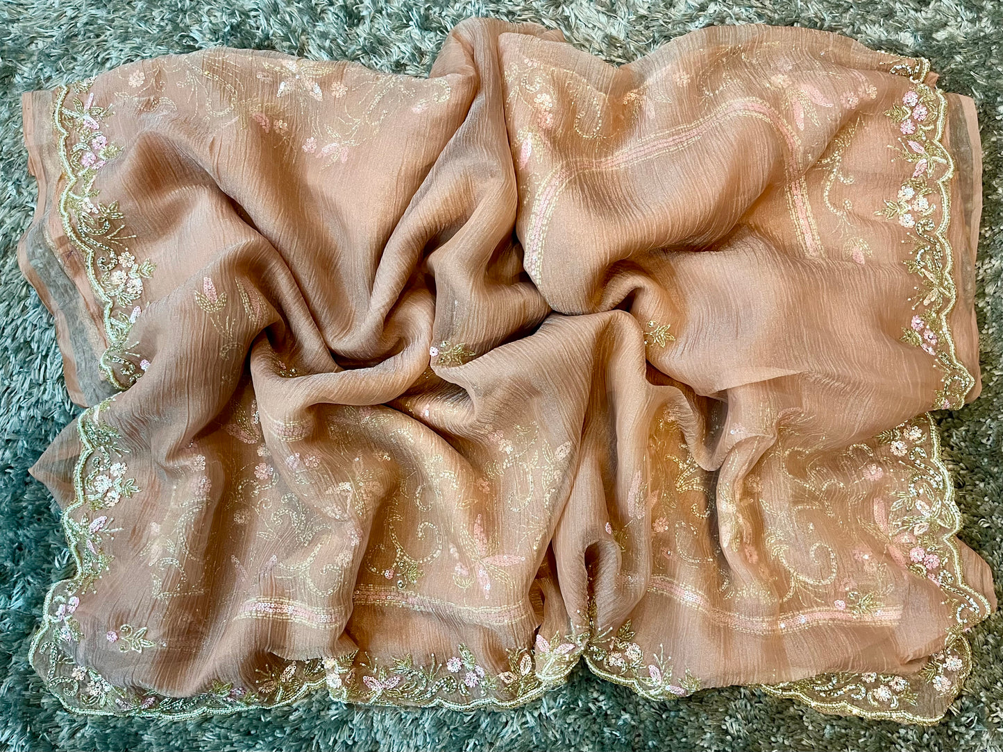 Hand Worked Pure Crush tissue sarees with heavy blouse