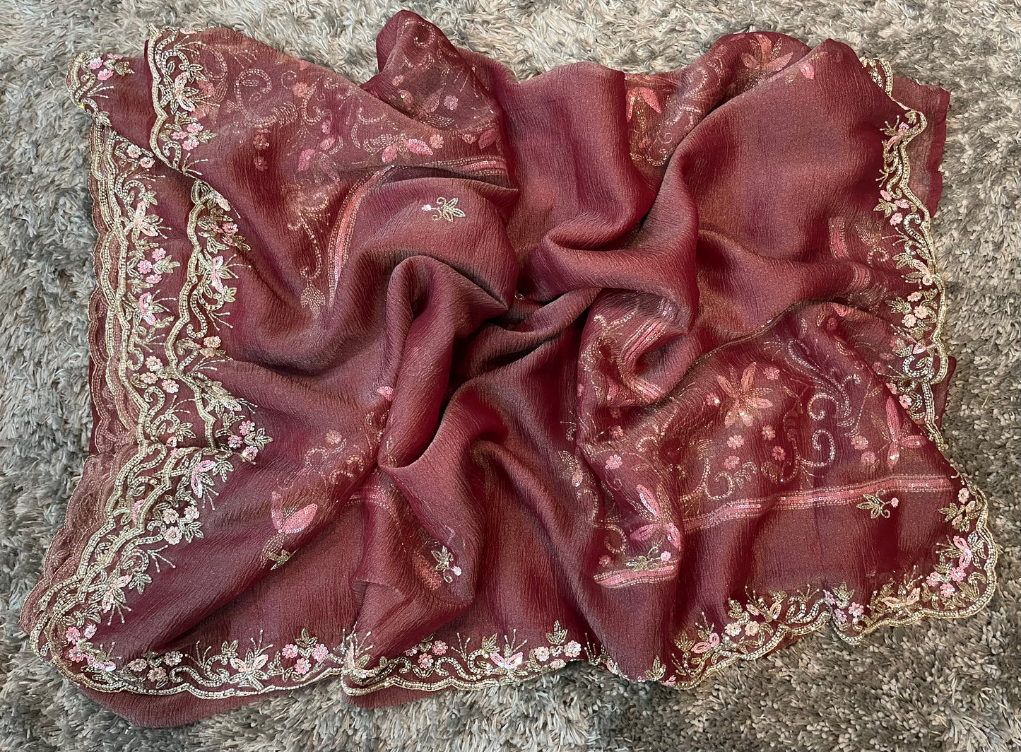 Hand Worked Pure Crush tissue sarees with heavy blouse