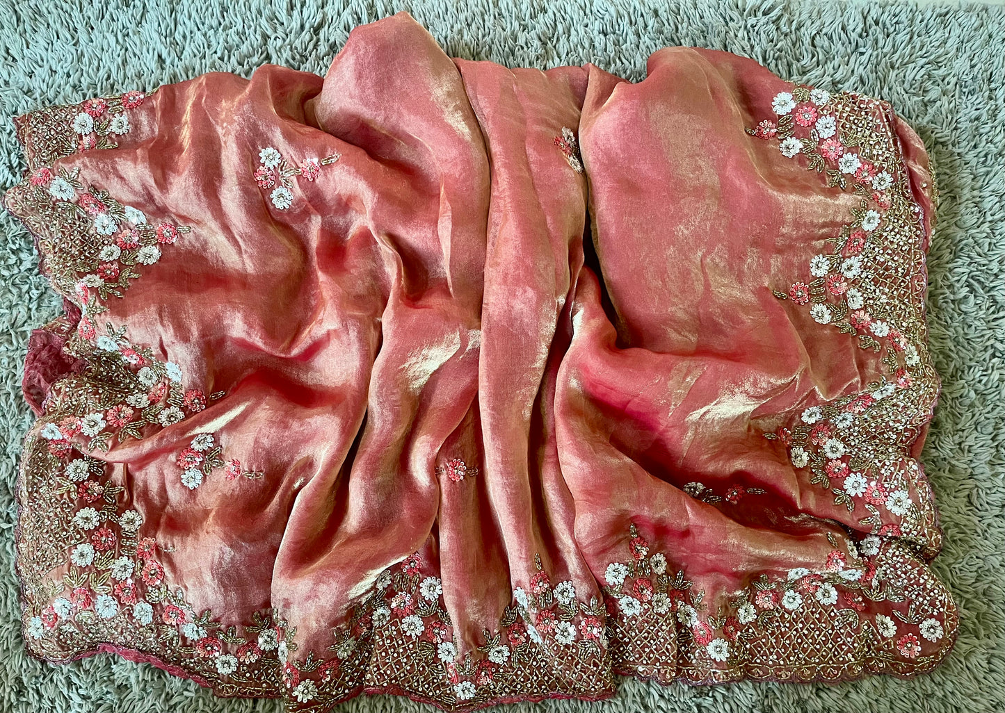 Handworked Fendy Satin sarees in triangle motif