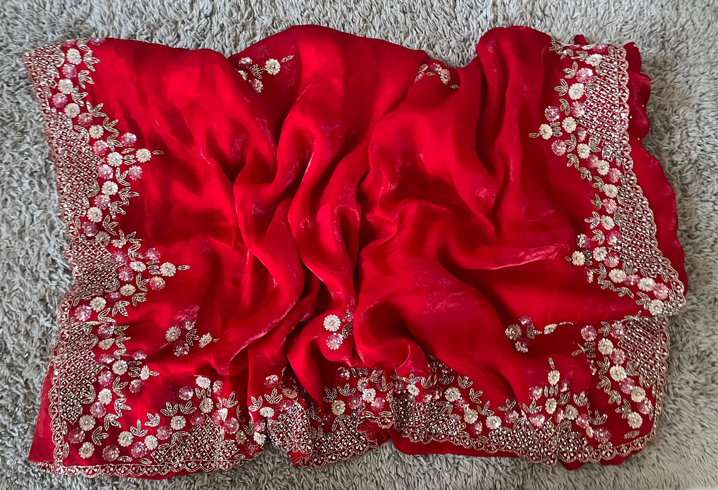 Handworked Fendy Satin sarees in triangle motif