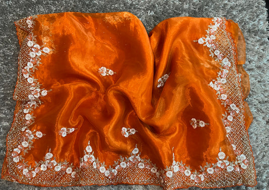 Handworked Tissue organza saree in triangle motif