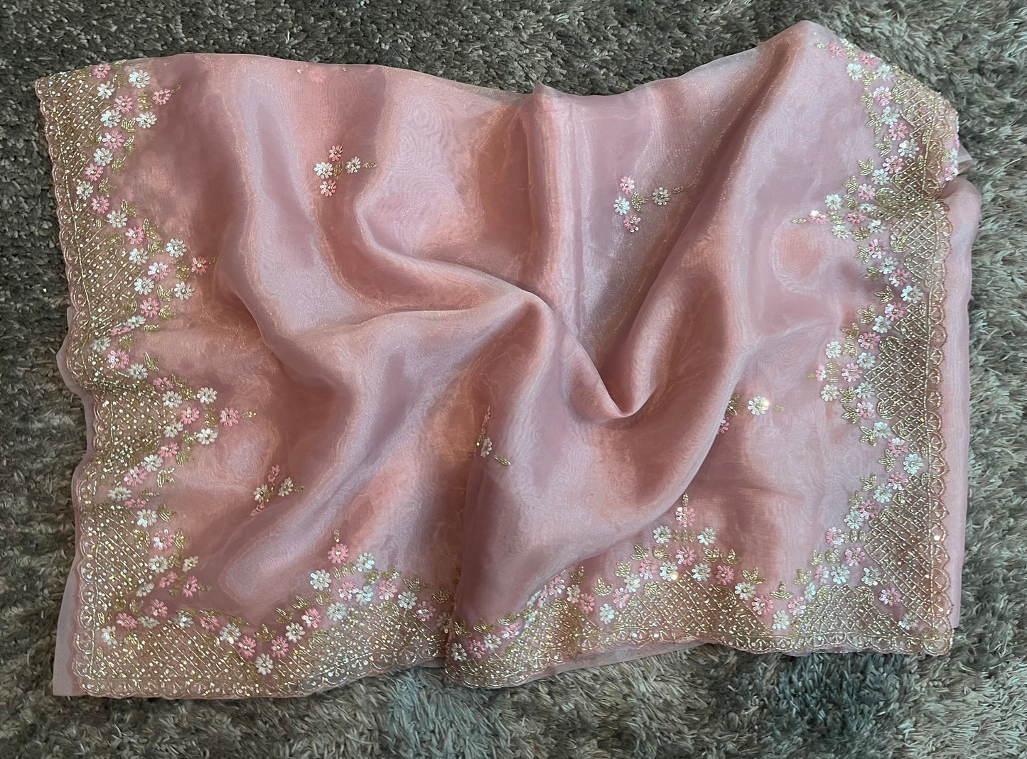 Handworked Tissue organza saree in triangle motif