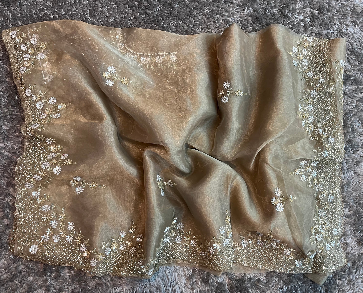 Handworked Tissue organza saree in triangle motif
